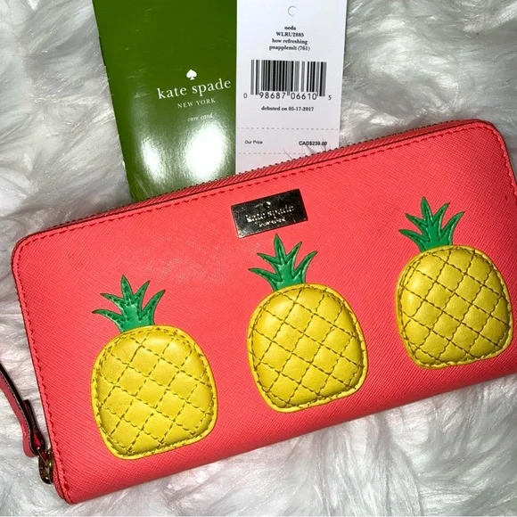 Kate Spade Coral Wallet with Pineapples RARE - Picture 7 of 8